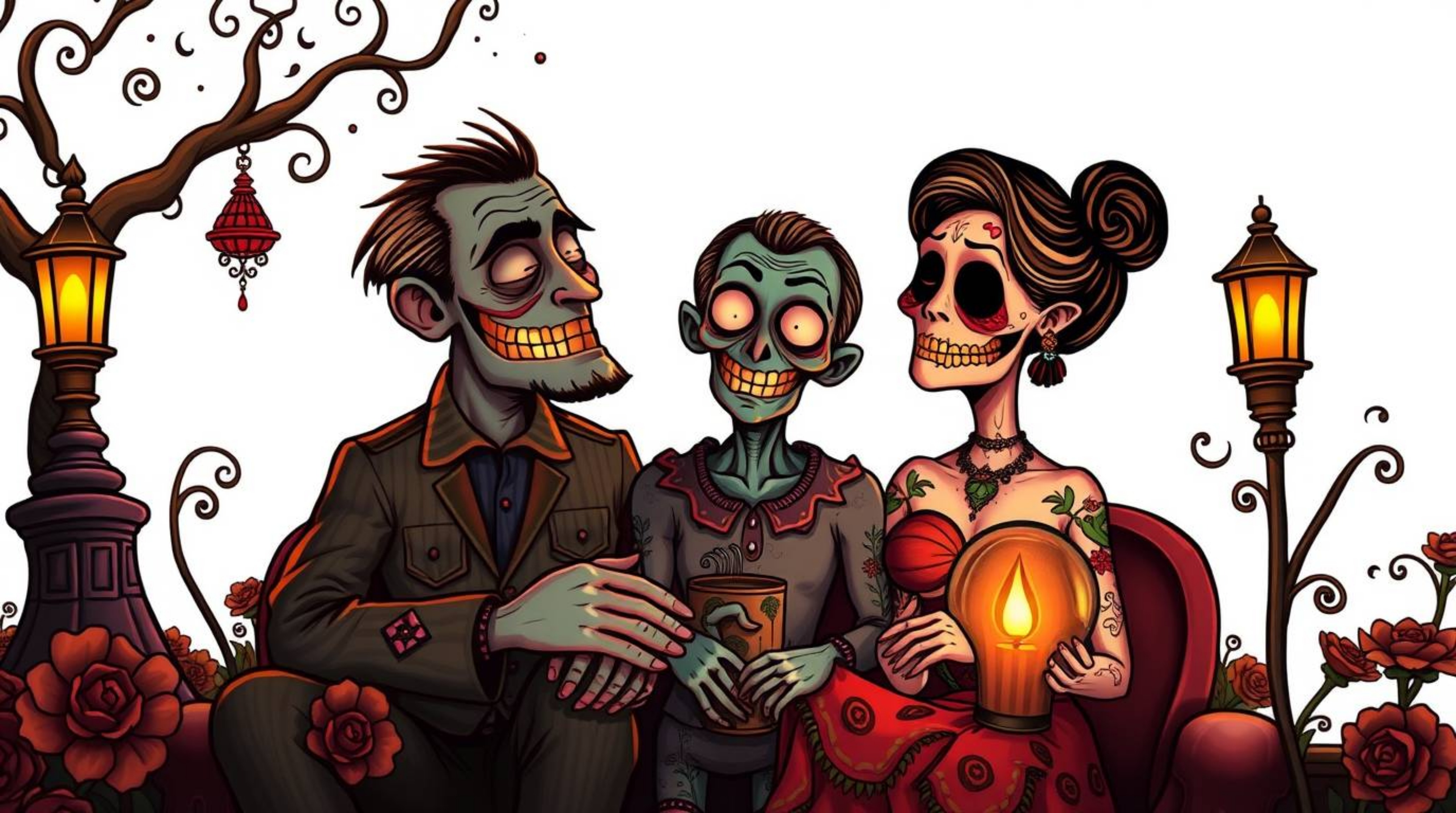 This symbolic traditional tattoo art print captures a heartfelt family reunion in a unique Pixar style. The image evokes an e