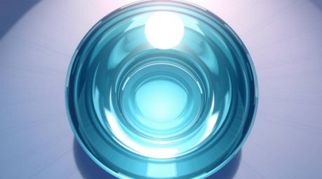 Explore a high-angle perspective Isekai anime style scene featuring a captivating glass object that reflects smooth gradient 