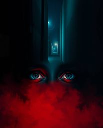 A captivating digital painting depicting eyes watching intently from the depths of a shadowy alley at night. The artwork mast