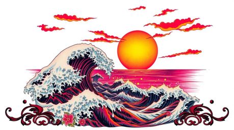 Explore a stunning fusion of symbolic traditional tattoo art and surreal infrared tones in this captivating print. Waves cras