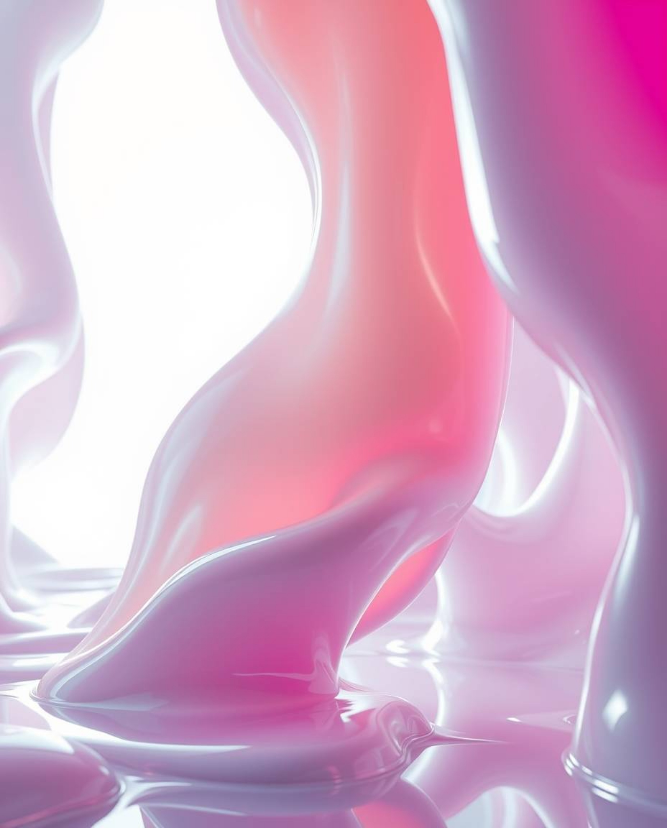 Experience a lively and energetic hyperrealistic sci-fi environment featuring surreal 3D fluid shapes resembling melted glass