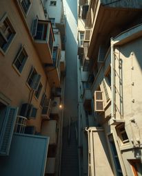 Immerse yourself in a surreal street scene where buildings fold and twist in impossible ways. This top-down perspective captu