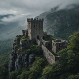 Discover the allure of an ancient stone castle dramatically perched atop a rugged cliff. This historical landmark is envelope