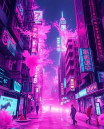 Explore a stunning surreal infrared toned creative light art depicting colorful neon splashes in a futuristic cyberpunk citys