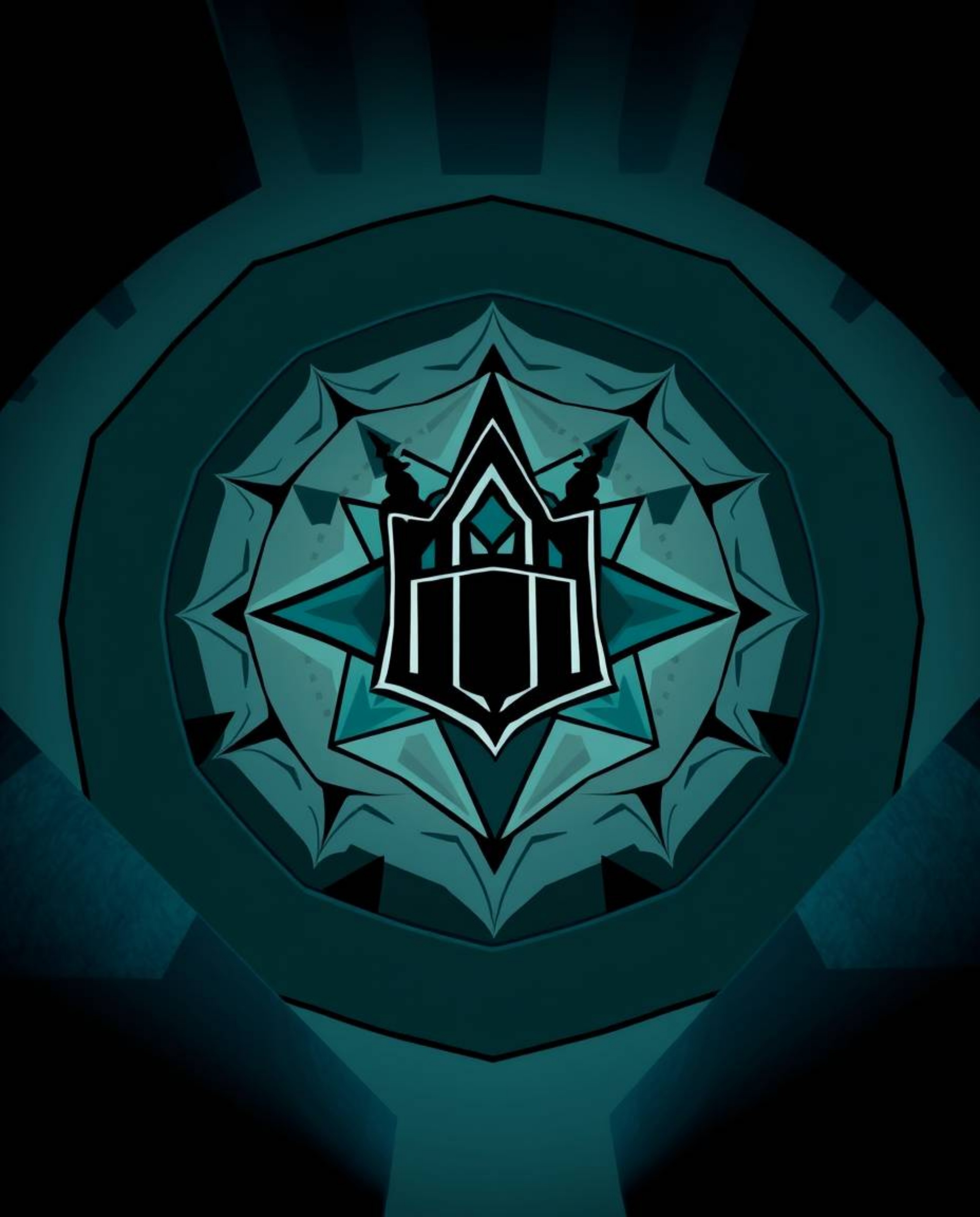 A captivating geometric logo design for a magical school brimming with young wizards.  The logo features rich, deep teal hues