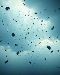 Experience a surreal storm where objects defy gravity, rendered in a stunning cinematic style. This artwork features a film-l