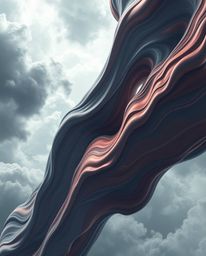 This 3D illustration showcases high angle fluid shapes dynamically morphing into one another against a backdrop of stormy ski