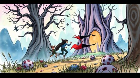 Immerse yourself in a hand-drawn color sketchnote depicting a thrilling chase scene with exaggerated squash and stretch anima