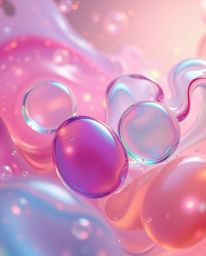 Experience the mesmerizing beauty of glassy fluid 3D shapes in constant motion, enveloped by a mesmerizing cloud of glowing p
