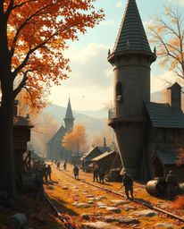 Immerse yourself in a warm autumn scene where time seems to bend, revealing a battlefield populated by earthy soldiers amidst