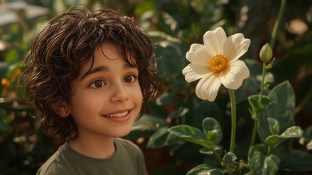 A vibrant, cinematic photograph of a bright-eyed, homeschooled genius, reminiscent of Pixar's whimsical style, beaming with j