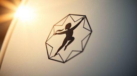 Extreme close-up macro shot of a geometric logo inspired by a young boy flying above London with pixie dust, captured with ge