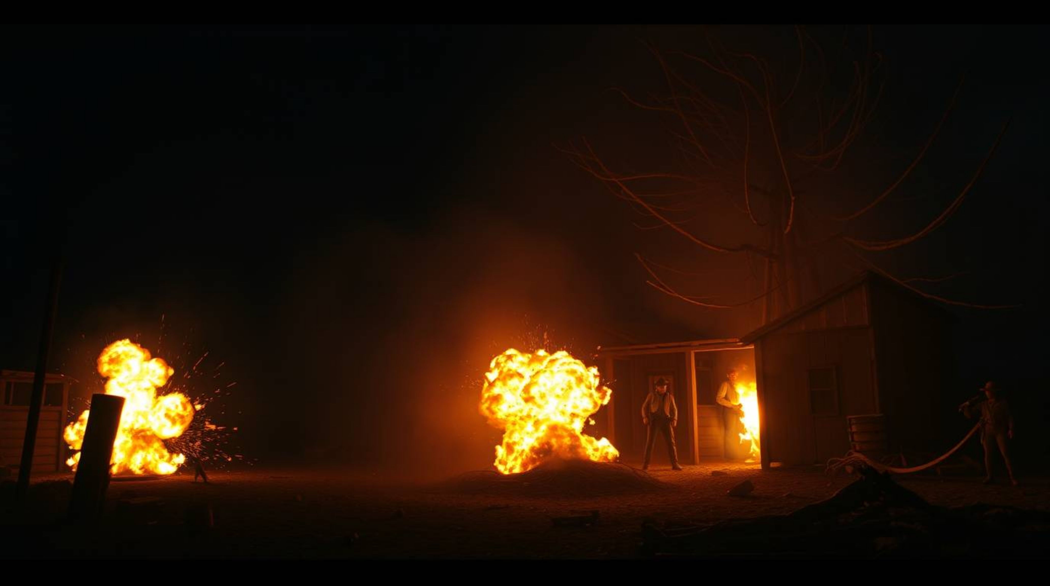 A classic exploding TNT gag set in the wild west evokes a tense and unsettling atmosphere, enhanced by eerie, creepy details,