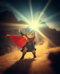 Embark on a thrilling desert adventure with a brave Disney-style hero.  Experience intense dramatic lighting and extreme macr