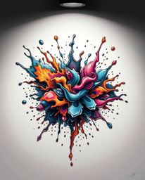 Intense dramatic lighting highlights a symbolic traditional tattoo art print.  The design features dynamic, moving abstract 3