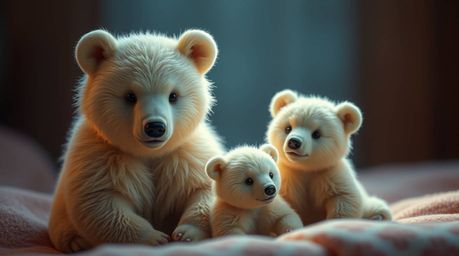 A heartwarming depiction of a bear family in a soft, pastel-colored world.  Experience a gentle and soothing atmosphere with 