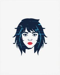 This digital glitch art portrait logo features a corrupted data aesthetic with a pixelated style, blending geometric shapes a
