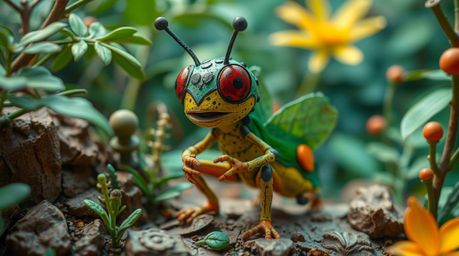 Experience the world from a bug's perspective in this intricate and vibrant scene. A bug-sized hero embarks on an adventure t