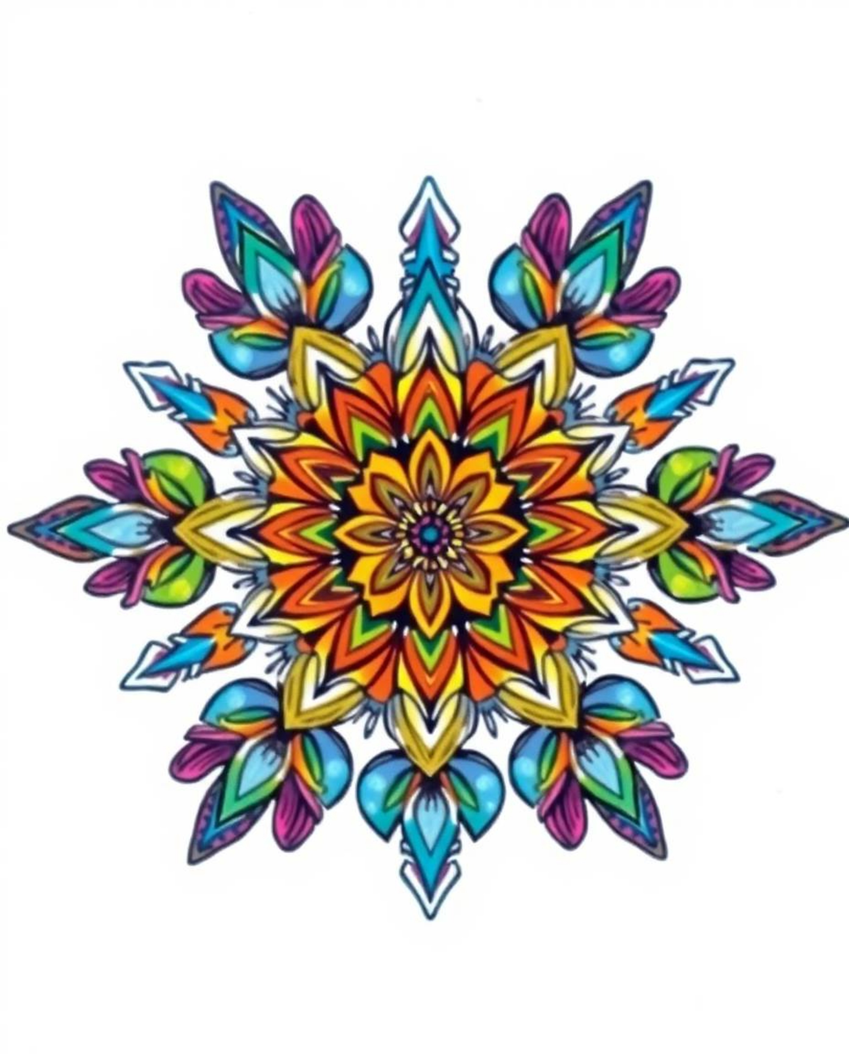 Explore a captivating geometric floral mandala tattoo art print featuring vibrant colors and a symmetric design. This artwork