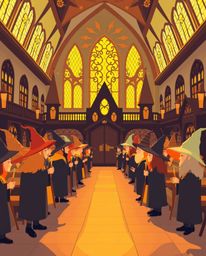 Step into a world of wonder at a magical school brimming with young wizards, rendered in a modern and captivating flat design