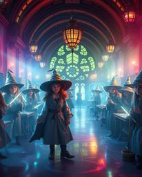 Discover a breathtaking modern vision of a magical school brimming with young wizards.  This stunning artwork features irides