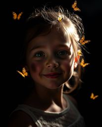This image features a girl with adorable, charming features beautifully highlighted by chiaroscuro lighting. She is captured 