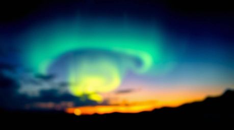 A captivating hand-drawn sketch depicting the mesmerizing beginning of the Northern Lights over a vibrant sunset sky.  The il