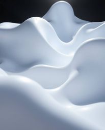 Explore captivating 3D illustrations featuring dramatic low-angle perspectives of fluid shapes with volumetric lighting and v