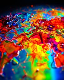 This image features a close-up of a world map brilliantly constructed from vibrant, colorful splashes, creating an intense an