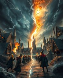 Discover a captivating magical school filled with young wizards, set against a backdrop of intense dramatic weather.  Experie