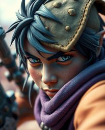 An extreme close-up macro shot captures a brave hero embarking on a Disney-style desert adventure.  Cool blues, greens, and p
