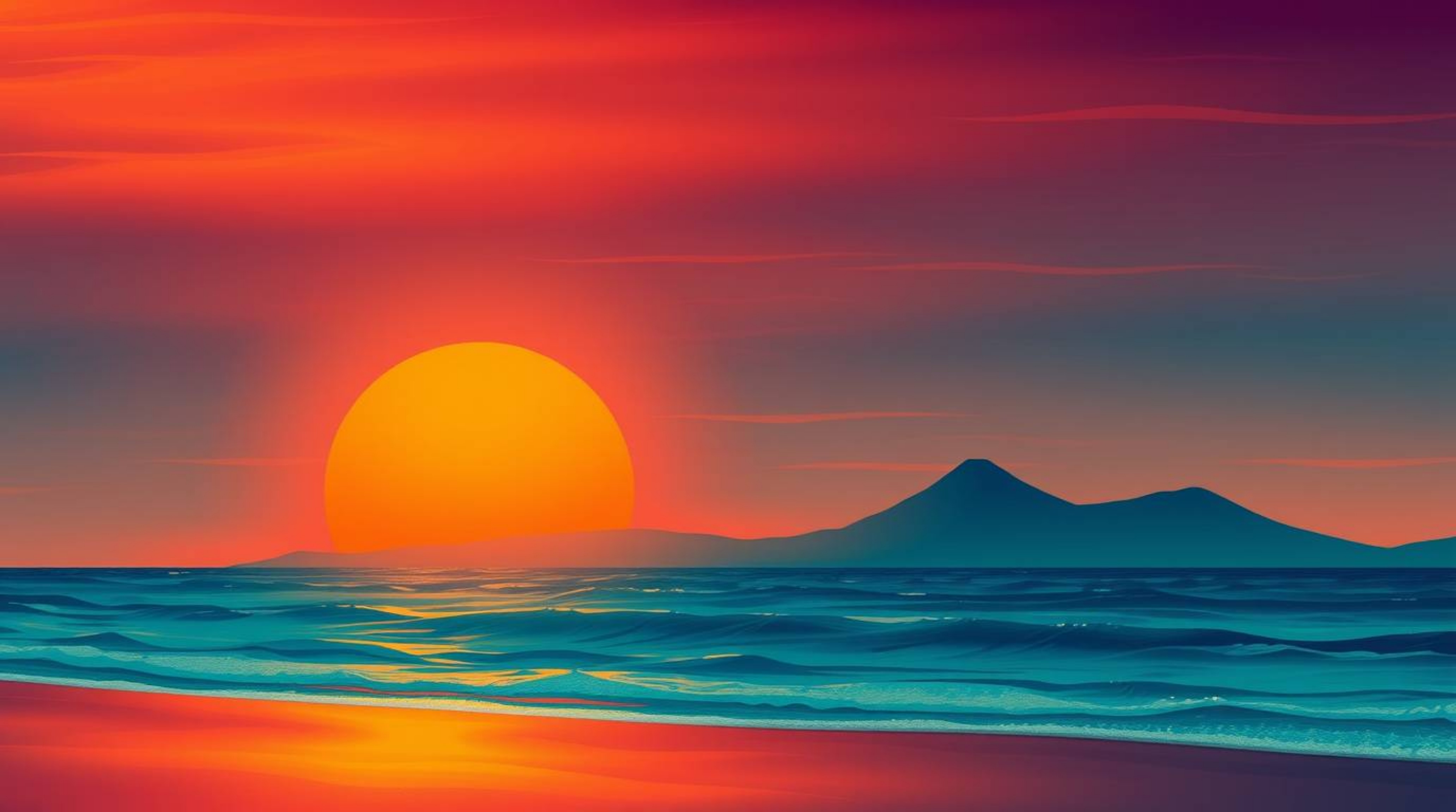 A captivating illustration featuring a luxurious and vibrant deep teal color palette with a stunning sunset gradient texture.