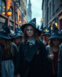 Capture the ethereal, spiritual vibe of a magical school filled with young wizards in an urban setting. This collection of sp