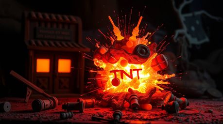 Experience a classic exploding TNT gag reimagined in the wild west through vibrant bioluminescent colors. This artwork featur
