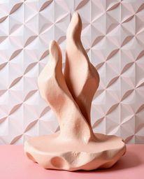 Explore a stunning collection of sculptural clay artwork featuring geometric patterns and soft pastel gradients. This collect