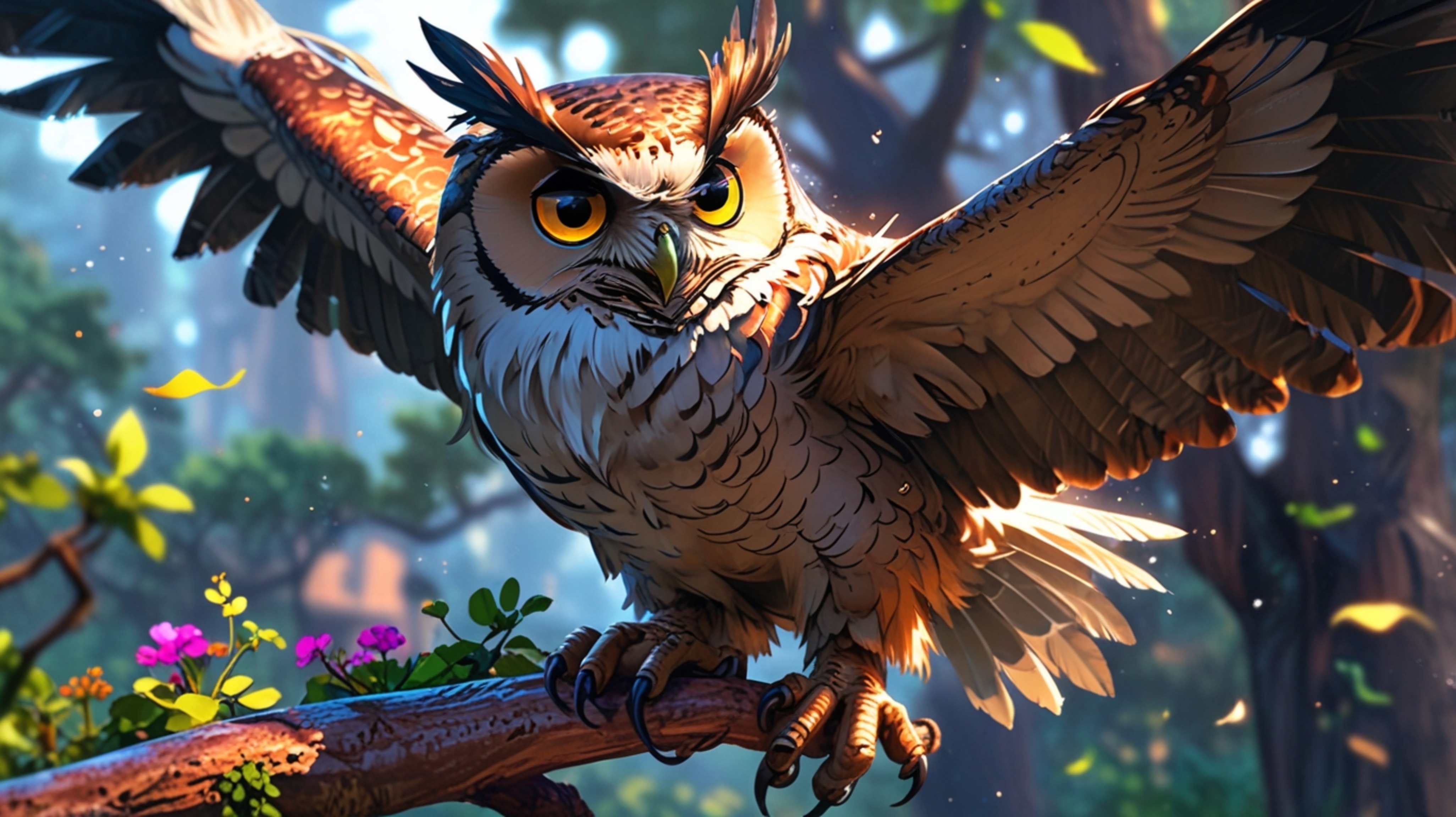 In a beautifully rendered scene that combines the charm of Pixar with the expressiveness of anime, a wise blind owl is depict