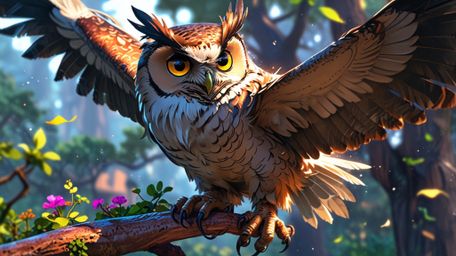 In a beautifully rendered scene that combines the charm of Pixar with the expressiveness of anime, a wise blind owl is depict