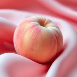 A high-resolution close-up ASMR image showcasing a soft, blushing pink peach. The peach boasts a delightful fuzzy texture and