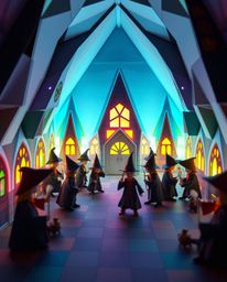 Immerse yourself in a magical school brimming with young wizards, meticulously crafted in an intricate origami style. Glowing