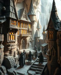 This dreamy, layered papier-mâché sculpture captures the enchanting essence of a magical school teeming with young wizards. T