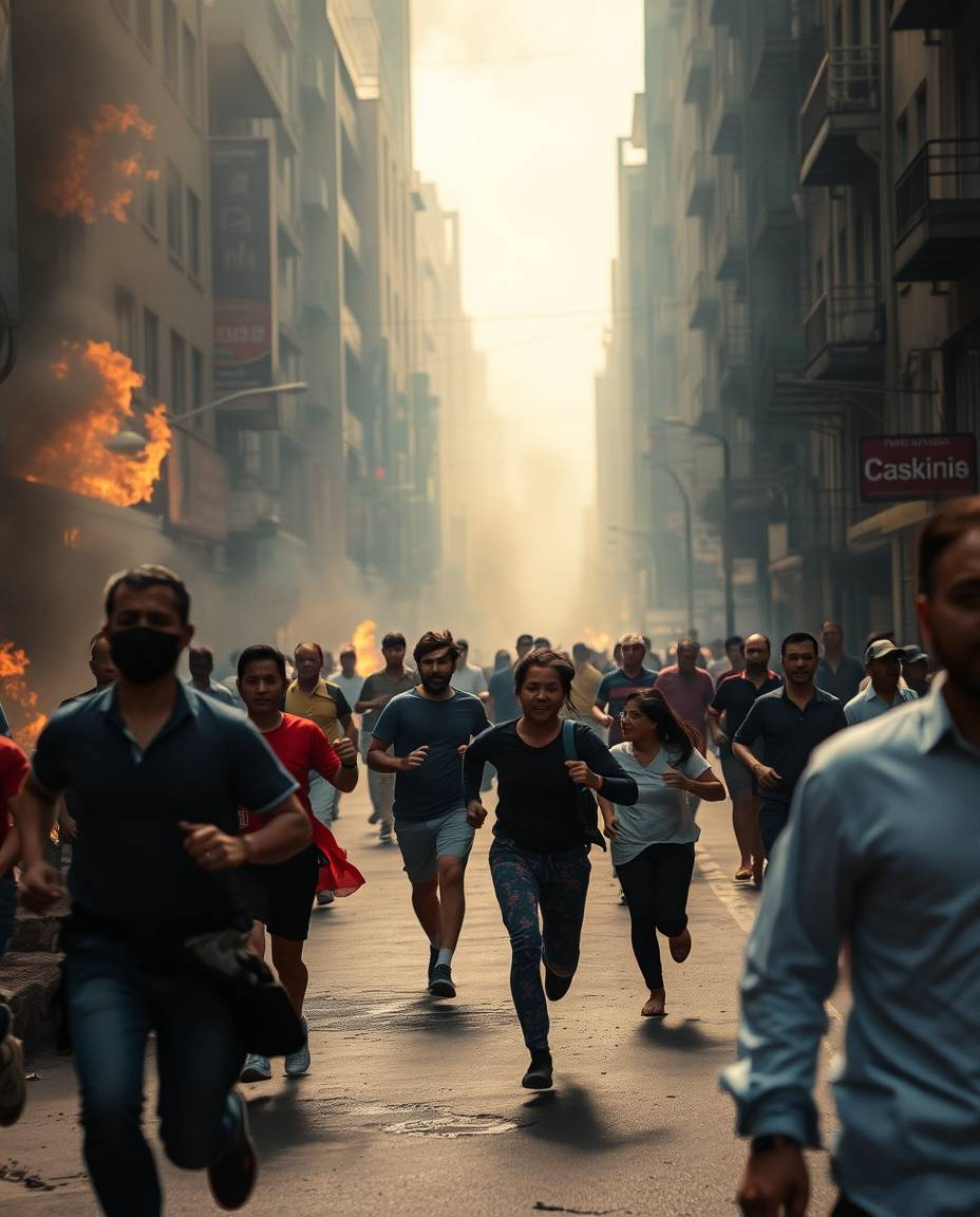 Explore the raw emotion and chaos of a city engulfed in flames through candid street photography. Witness spontaneous moments