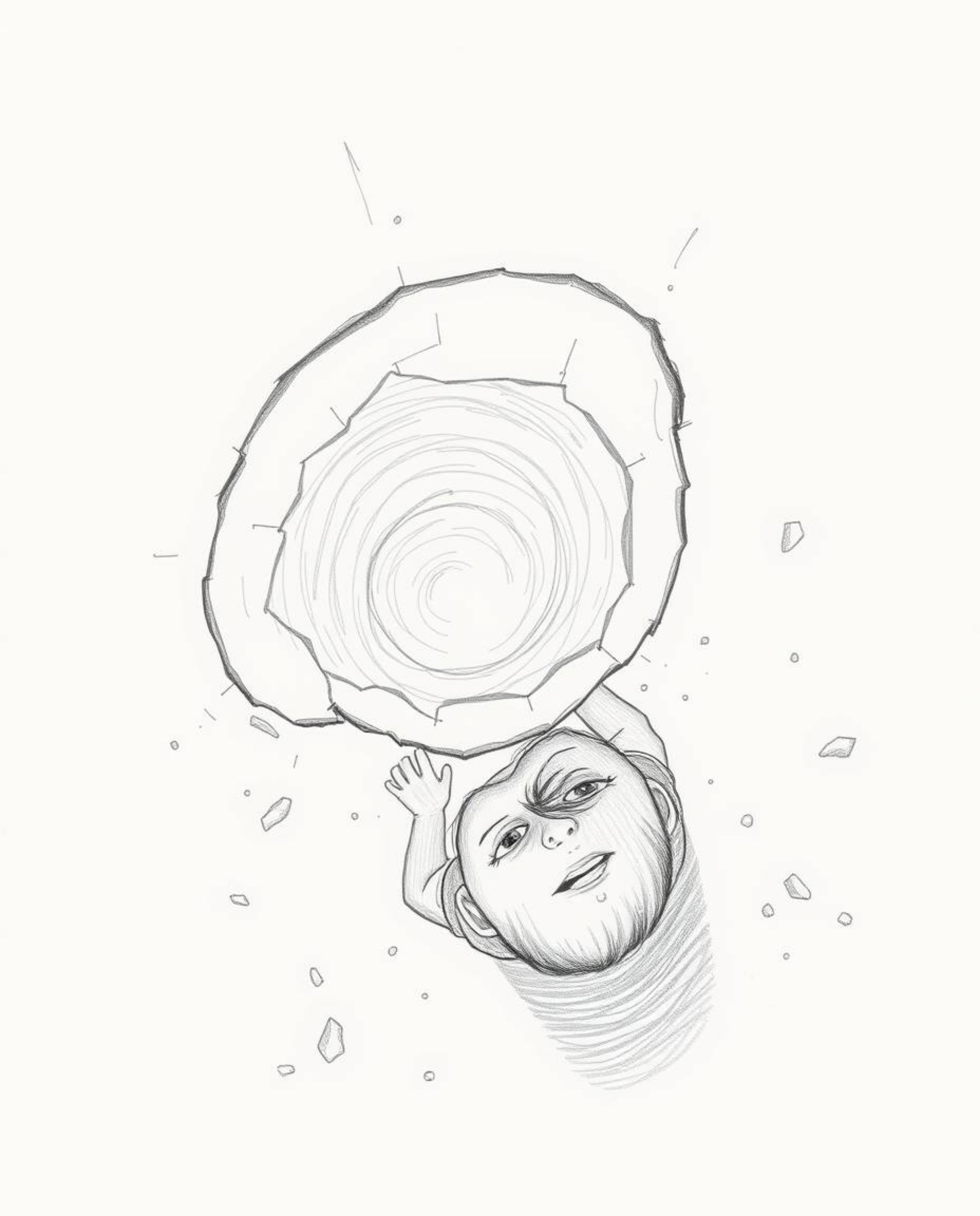 A captivating hand-drawn sketch depicts a child with a curious expression discovering a swirling, luminous portal in their ba