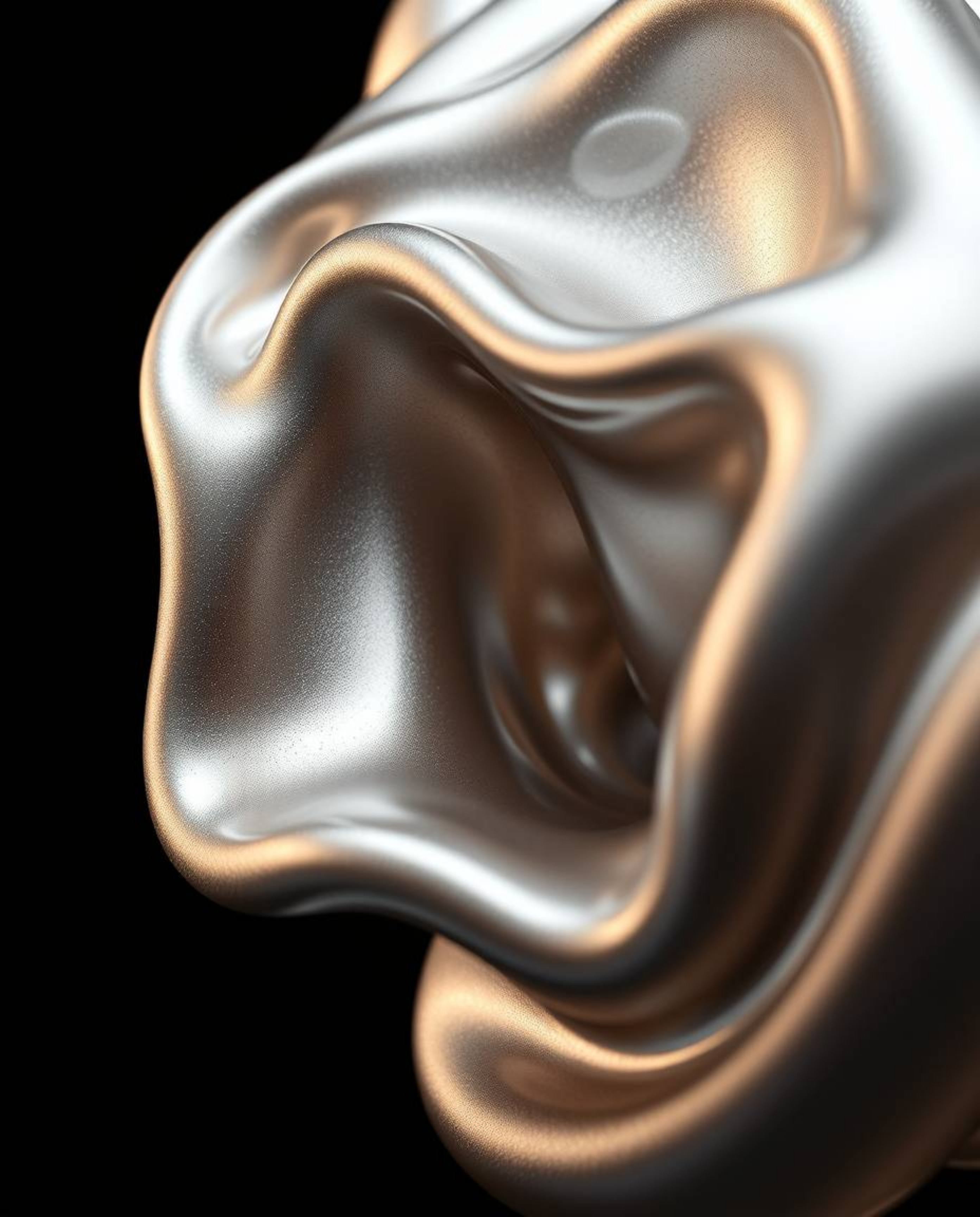 Experience the mesmerizing beauty of smooth 3D fluid shapes with metallic textures suspended in zero gravity. This high-reali