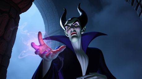 A captivating digital painting depicting a classic Disney villain casting a spell within the eerie ambiance of an ancient sto