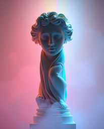 Explore a dreamlike realm where classical sculpture meets the digital age. Experience the beauty of classical forms disrupted