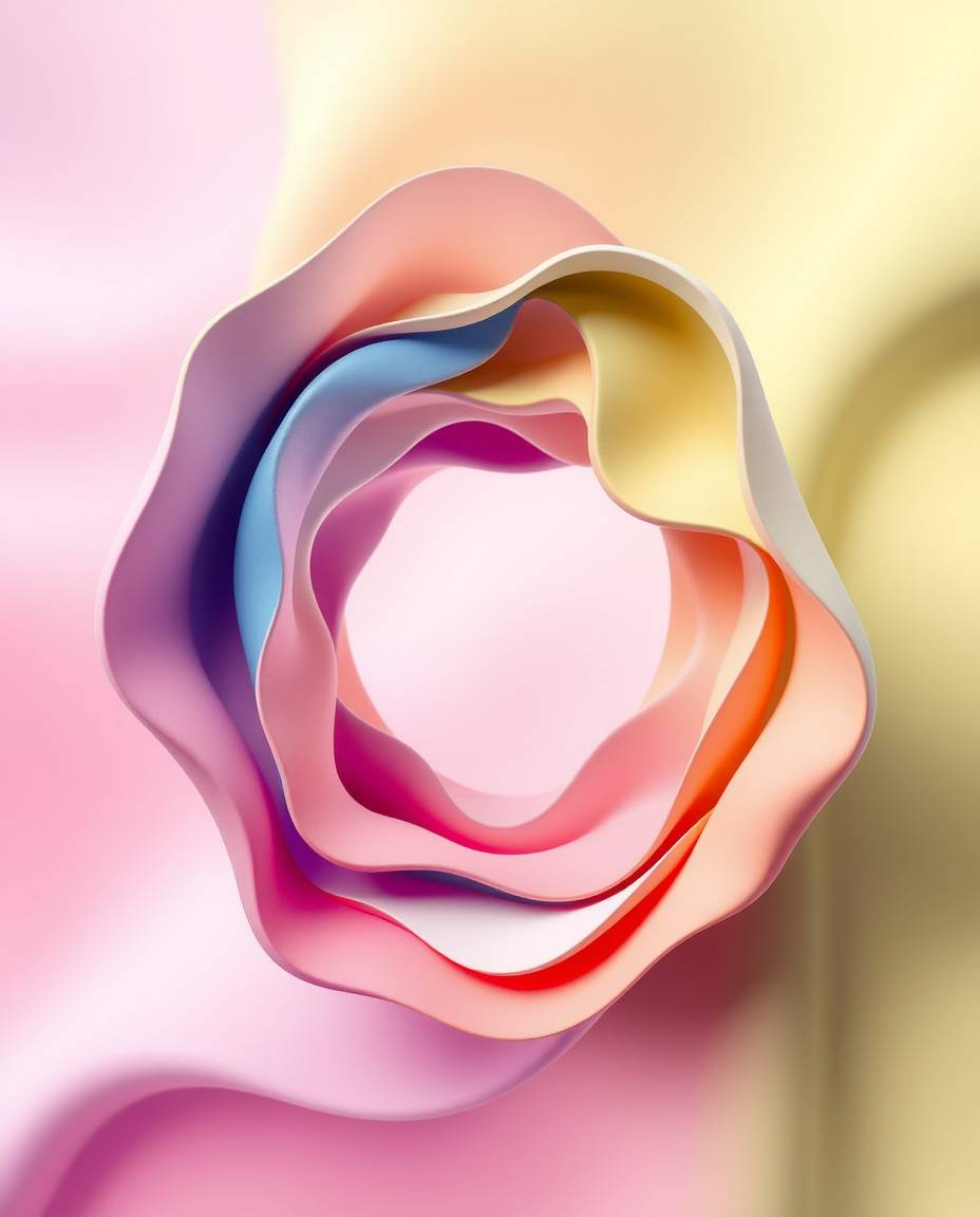 Explore a captivating 3D illustration showcasing fluid shapes seamlessly morphing in an endless loop, crafted with a layered 