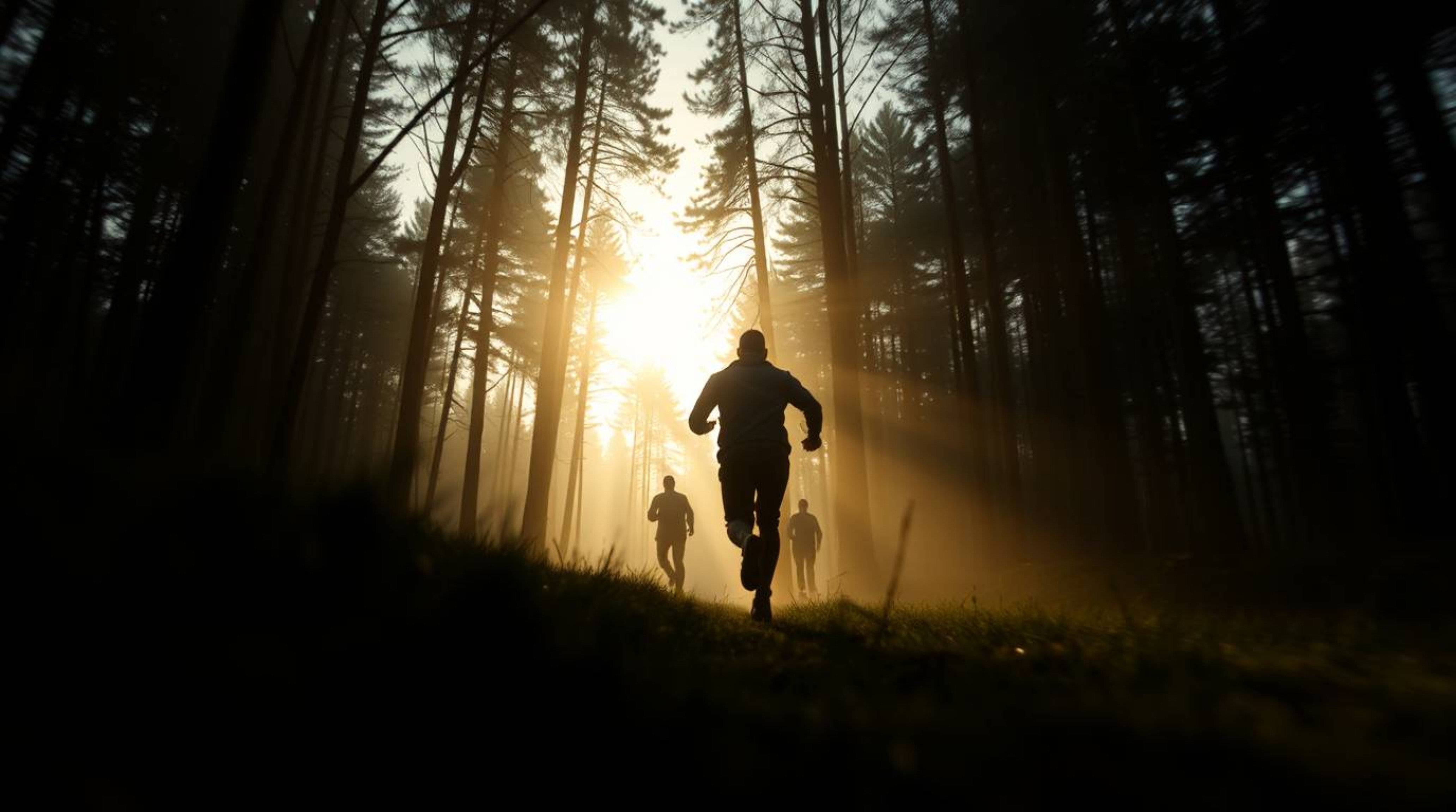 An extreme macro close-up captures a thrilling chase scene silhouetted against a backlighting effect. The looping forest back