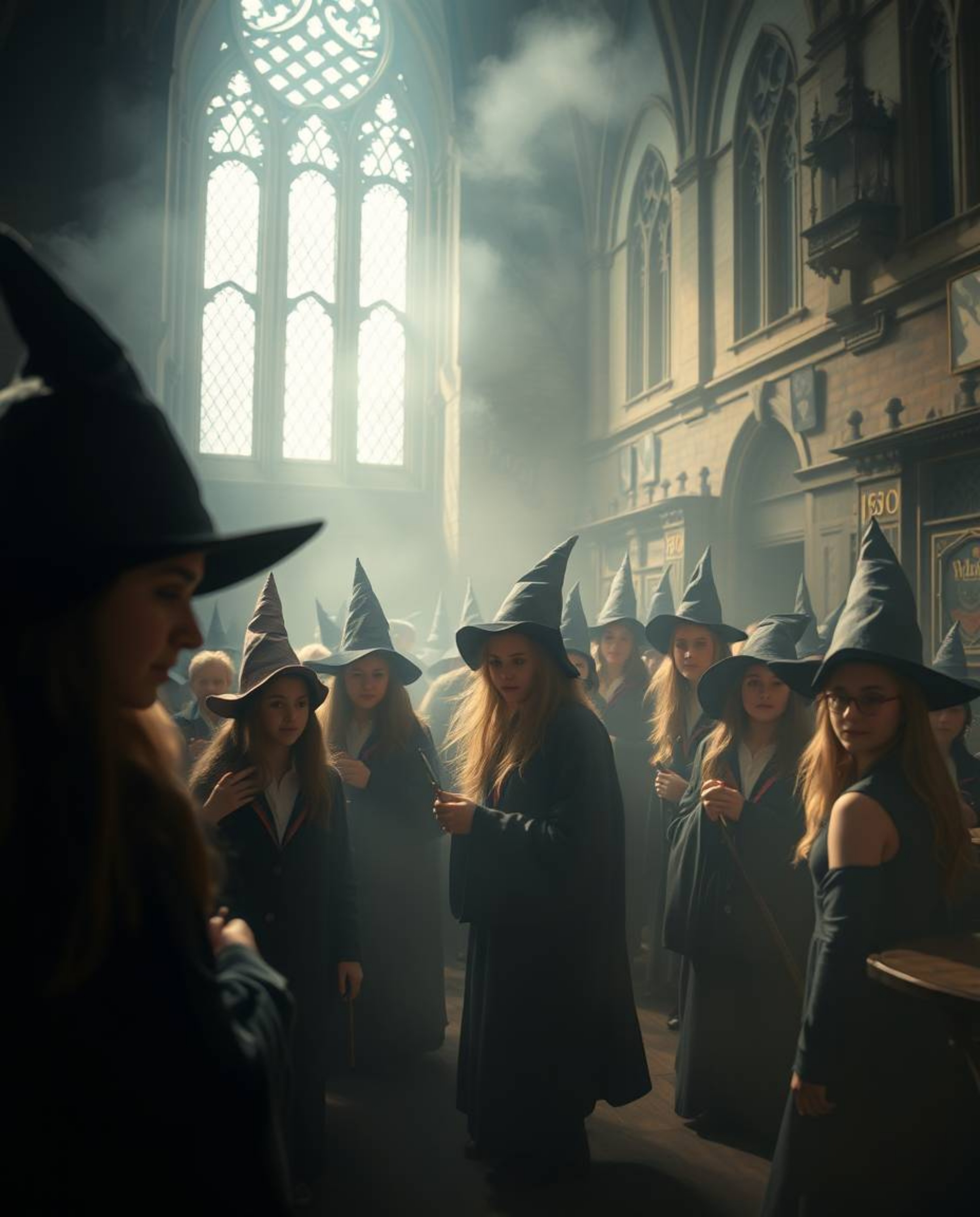 Immerse yourself in the dreamy atmosphere of a magical school filled with young wizards.  Soft cinematic haze and a soft focu