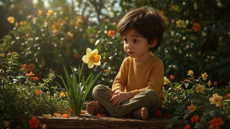A highly detailed, high-resolution stock photo captures a bright-eyed, homeschooled prodigy, reminiscent of Pixar's whimsical