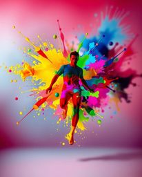 A vibrant, dynamic image showcasing a human silhouette formed by colorful splash patterns.  Rendered in a modern art style, i
